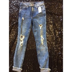 Express Distressed and stoned washed crop pants